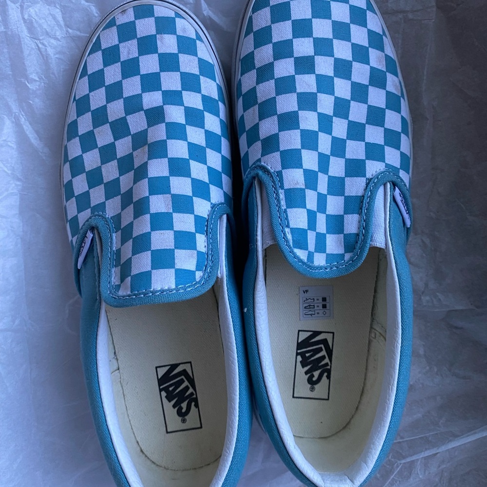 Vans Juniors Teal Checkered Slip-On Sneakers